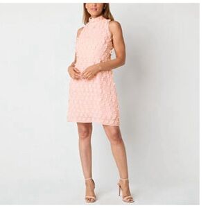 Isabel & Nina Pink Textured Mini Dress Sleeveless High Neck Wedding Guest Spring